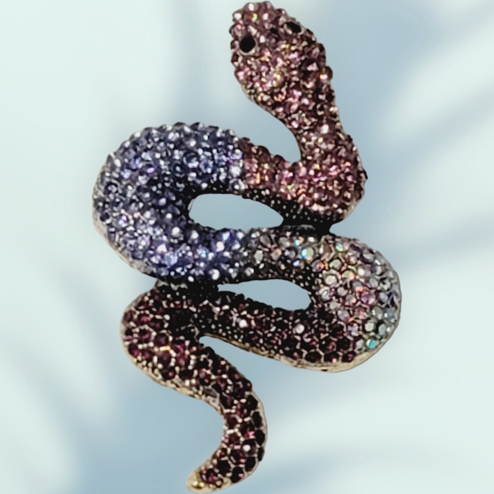 Big Snake Serpent Gold Mount Rich Purple Crystal Embellishment Brooch Pendant